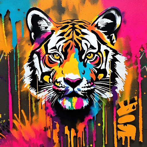 graffiti art of a tiger with a colorful background