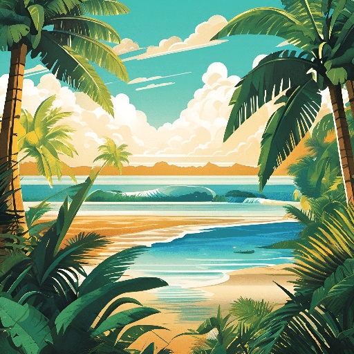 a picture of a tropical scene with palm trees