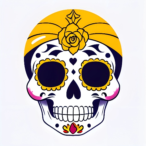 brightly colored skull with a yellow turban on its head