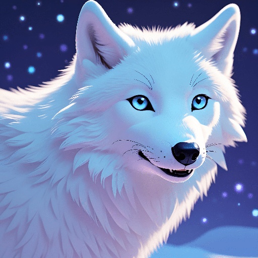 a white wolf with blue eyes standing in the snow