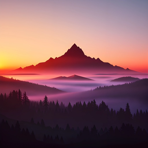 mountains are covered in fog and low clouds at sunset