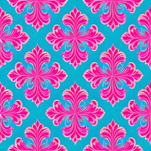 a blue and pink floral pattern with swirls on a blue background