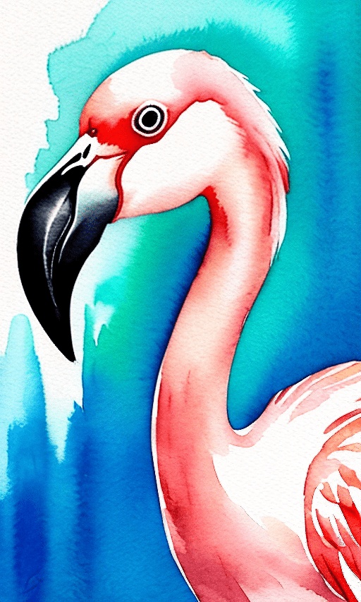 painting of a pink flamingo with a blue background
