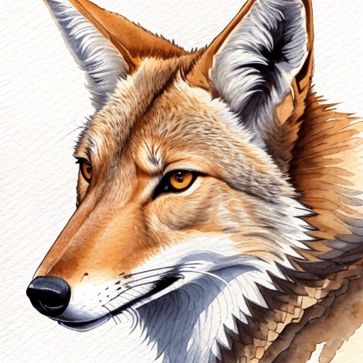 a close up of a painting of a coyote with a white background