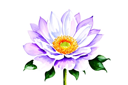 a watercolor painting of a purple flower with green leaves