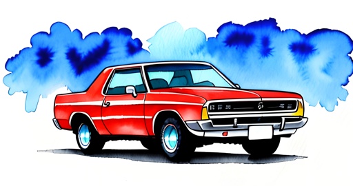 drawing of a red truck with a blue smoke cloud behind it