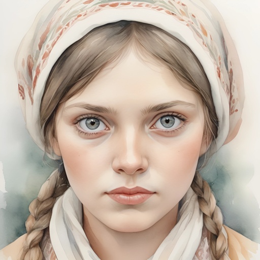 a painting of a girl with braids and a scarf