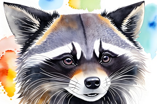 painting of a raccoon with a watercolor background