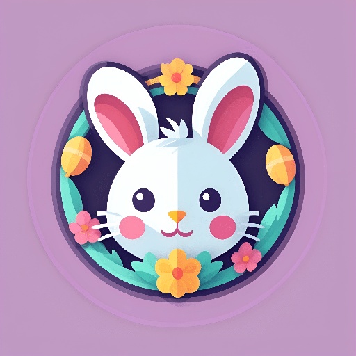 a rabbit with a wreath of flowers and eggs