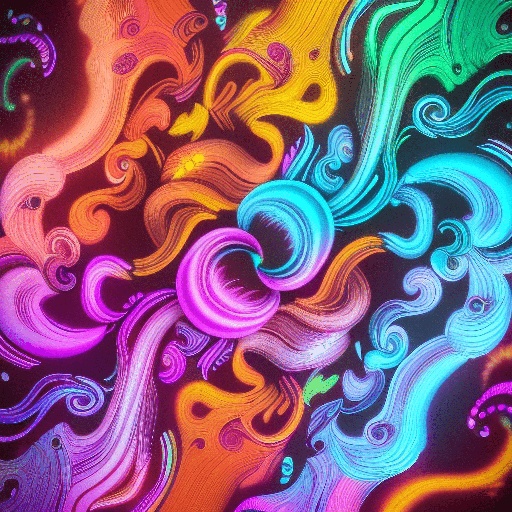 a close up of a colorful painting of waves and swirls