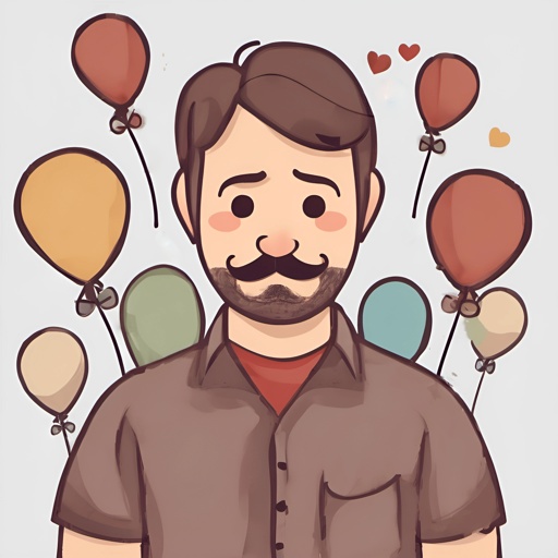 a man with a mustache and mustache moustache surrounded by balloons