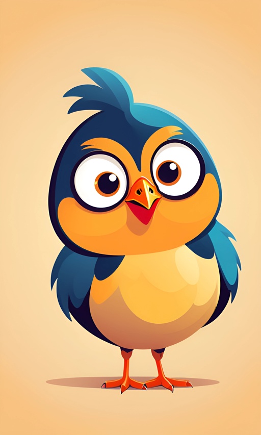 cartoon bird with big eyes and a blue beak