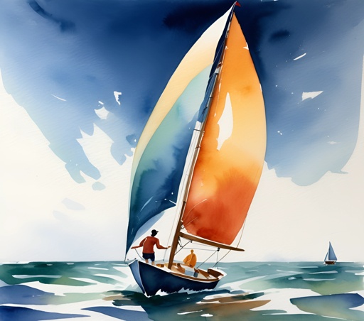painting of a man on a sailboat in the ocean