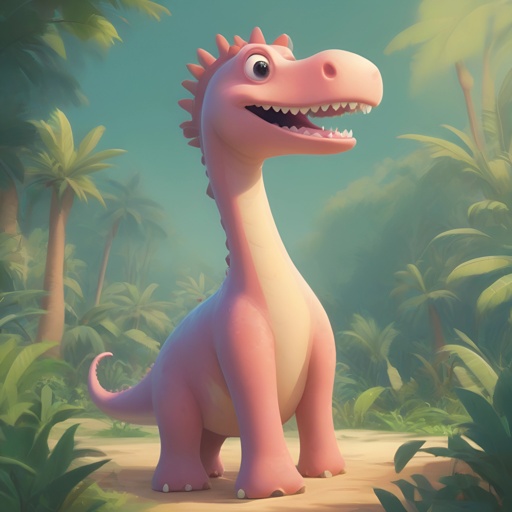 a cartoon dinosaur standing in the middle of a jungle