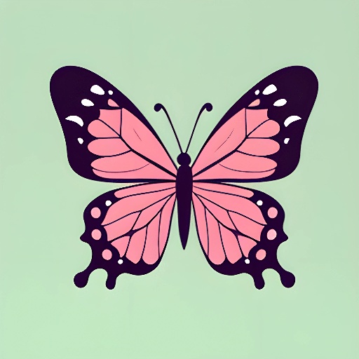 a butterfly that is pink and black on a green background