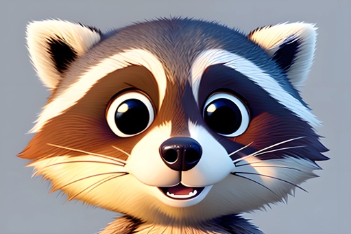cartoon raccoon with big eyes and a white nose