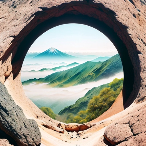 view of a mountain with a hole in the middle