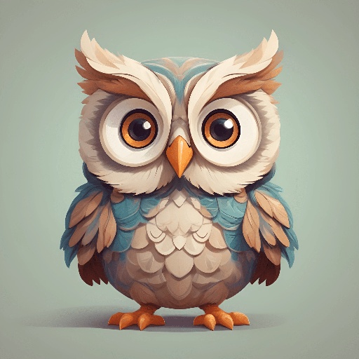 a cartoon owl with big eyes and a blue body