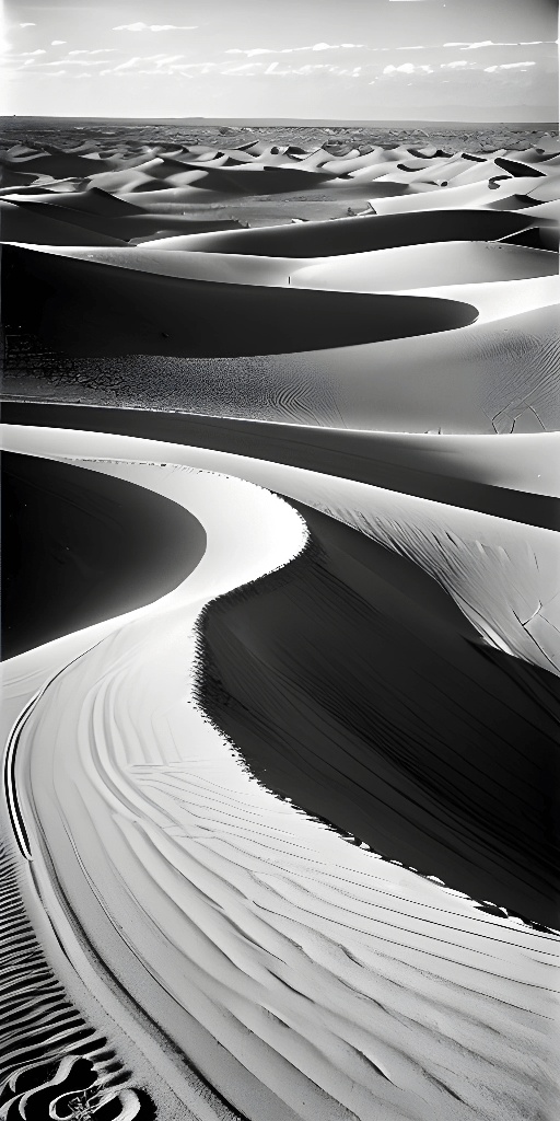 view of a black and white photo of a desert