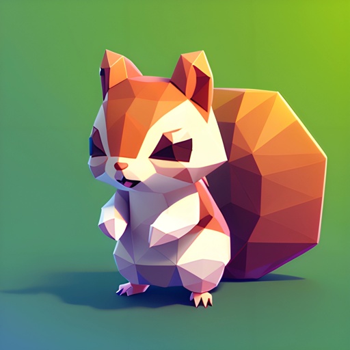 a low polygonal squirrel sitting on a green surface