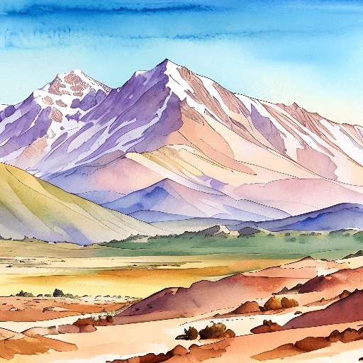 painting of a mountain range with a few hills and a few trees