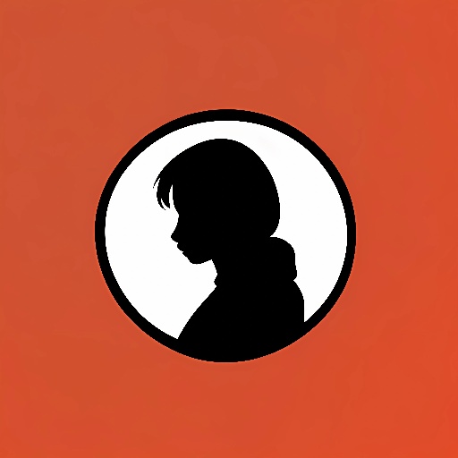 a silhouette of a person in a circle on a red background
