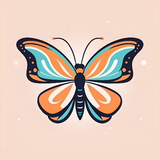 a butterfly with orange and blue wings on a pink background