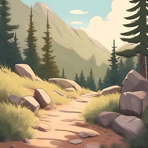 a cartoon style picture of a mountain trail