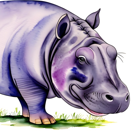 cartoon hippo with purple spots on its face and green grass