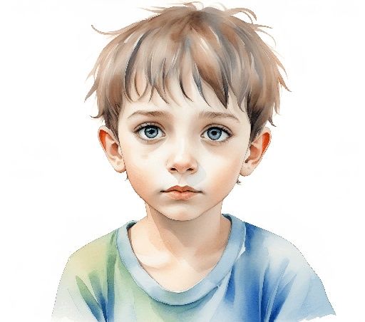 a painting of a boy with a blue shirt