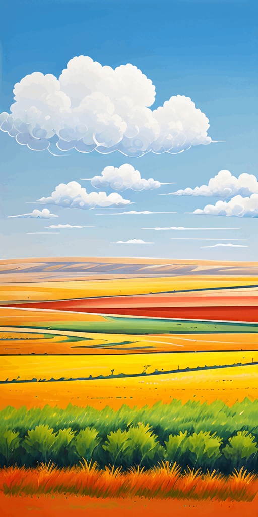 painting of a field with a lone tree in the distance