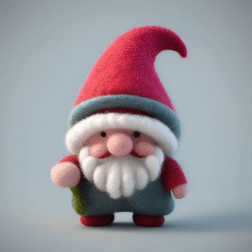 a small gnome with a red hat and a green leaf