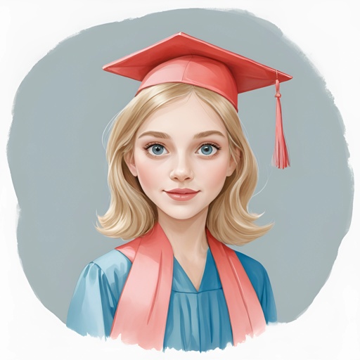 blond woman in graduation cap and gown with red tassel