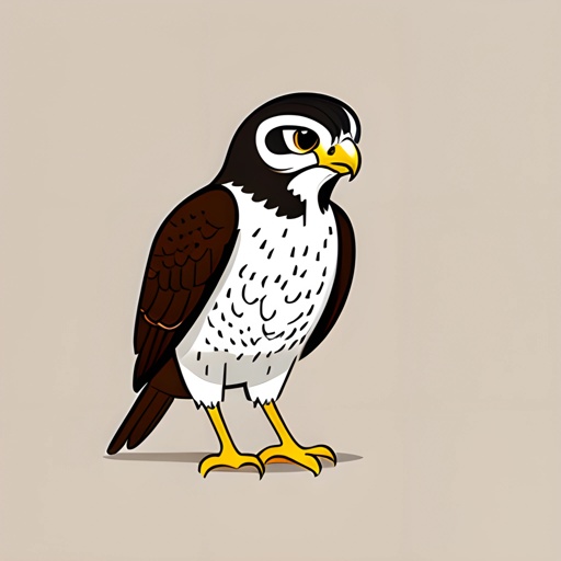 cartoon of a bird with a black and white head and yellow feet