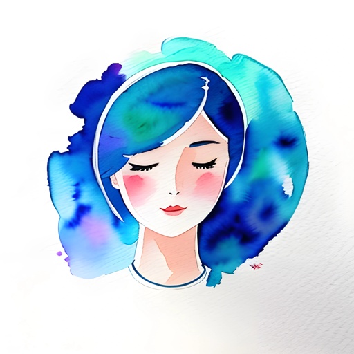 painting of a woman with blue hair and a blue wig