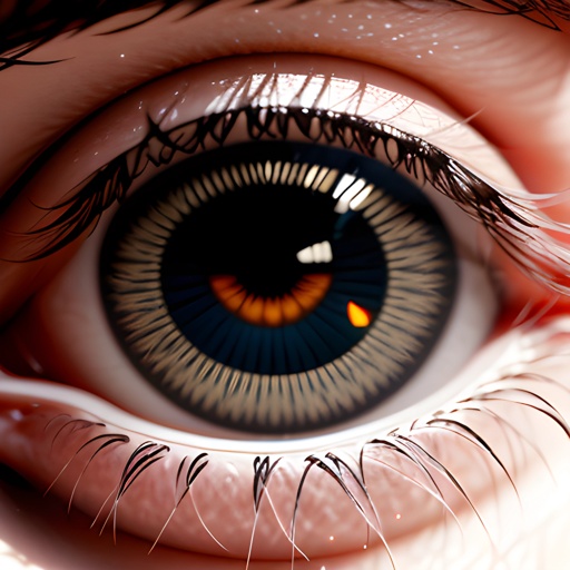 a close up of a person's eye with a bright orange iris