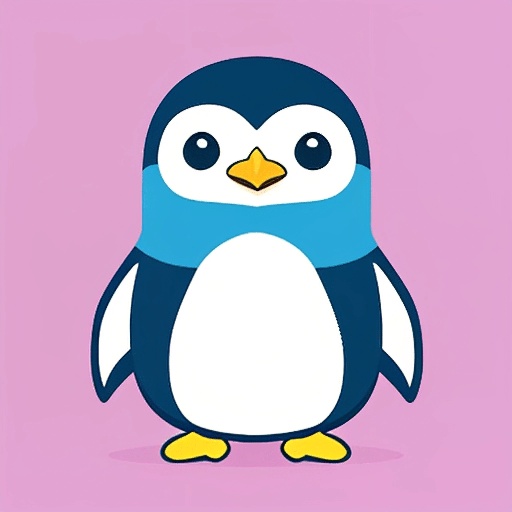 penguin with blue scarf on pink background