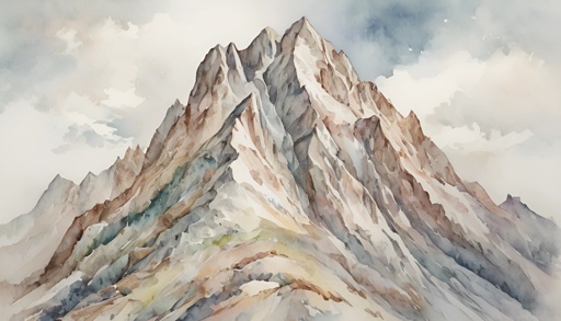 a painting of a mountain with a sky background