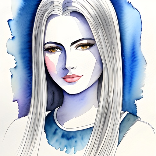 drawing of a woman with long hair and a blue hat