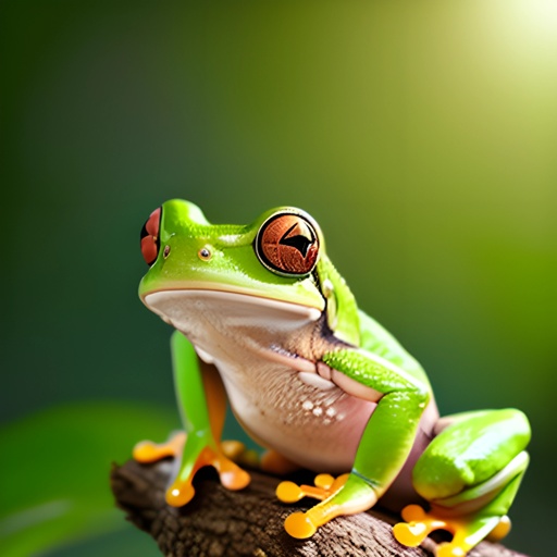 a frog that is sitting on a branch with leaves