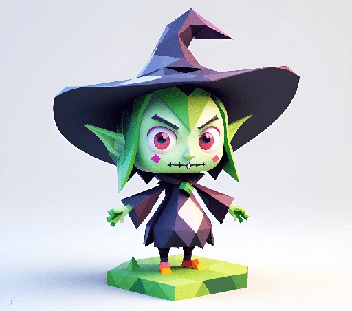 a close up of a paper toy of a witch with a hat