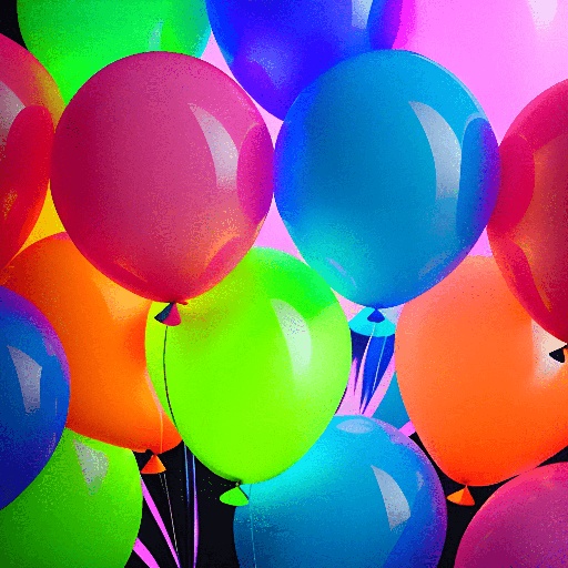 brightly colored balloons are floating in the air in a dark room