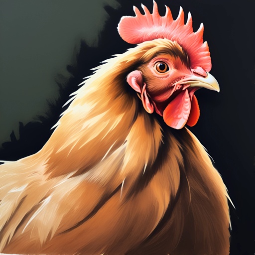 painting of a chicken with a red comb and a black background