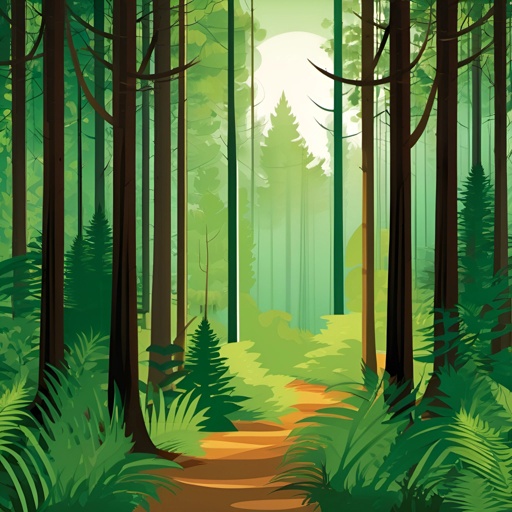a cartoon illustration of a path in a forest with trees