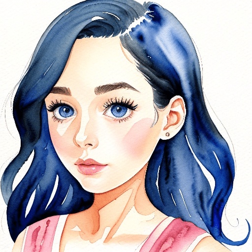 painting of a woman with blue hair and a pink top
