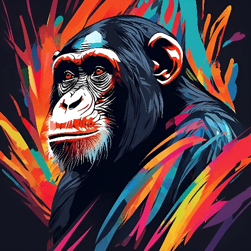 a close up of a monkey with a colorful background