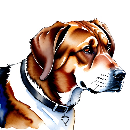 painting of a dog with a collar and leash on a white background