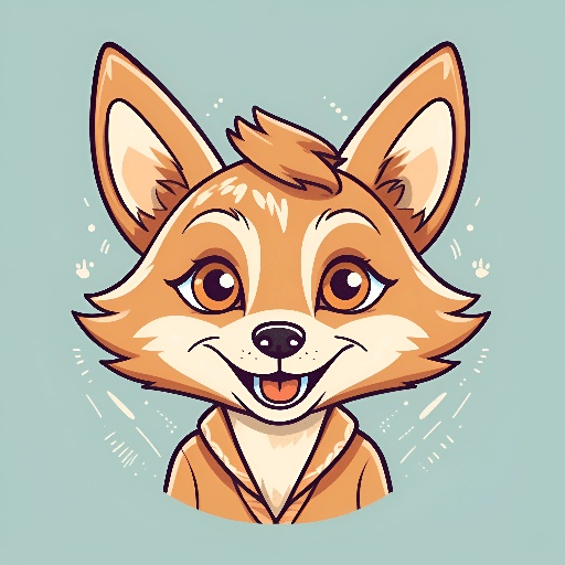 cartoon illustration of a fox with a collar and a smile