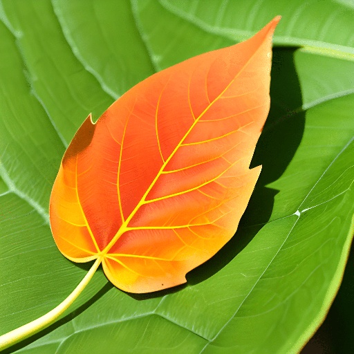 a leaf that is laying on a green leaf