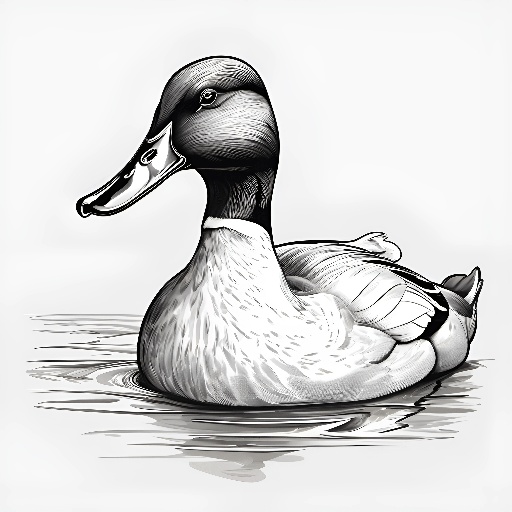 drawing of a duck in a pond with a white background